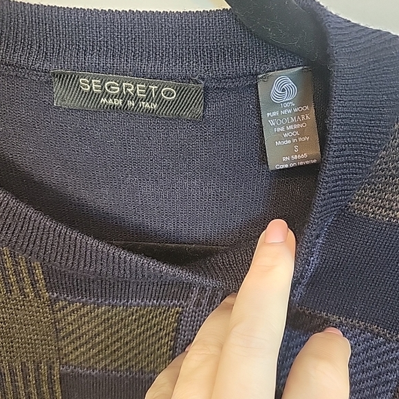 Segreto Made‎ In Italy Fine Merino Wool Crewneck Multi Color Pattern Men Sweater - Picture 2 of 6